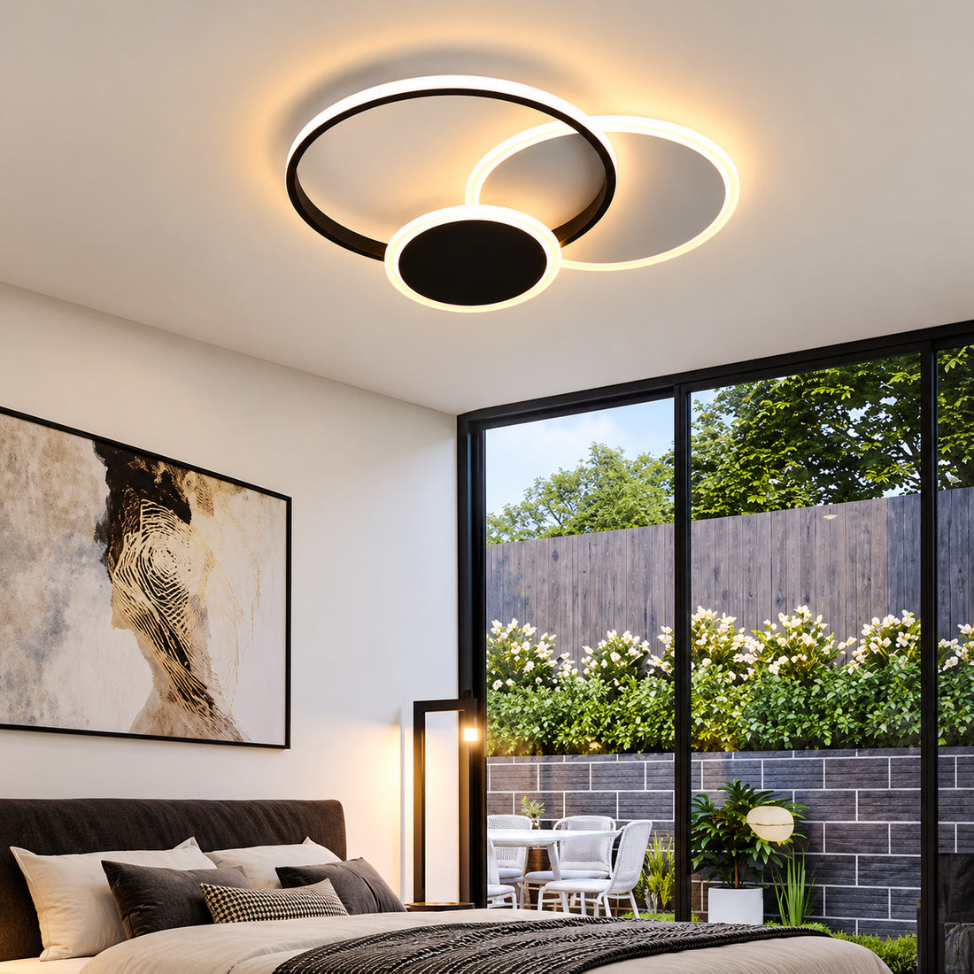 創意浪漫吸頂燈  CY-098｜壓克力 LED 三色光+遙控 110-220V 15-30㎡ 52cm 圓/方 白/黑 臥室客廳 代客安裝