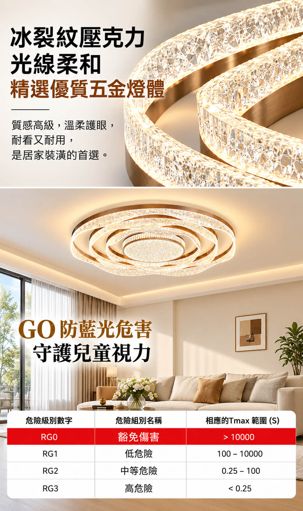 輕奢玫瑰吸頂燈 超亮護眼 LED 三色變光 客廳主燈 高顯色指數≥ 95