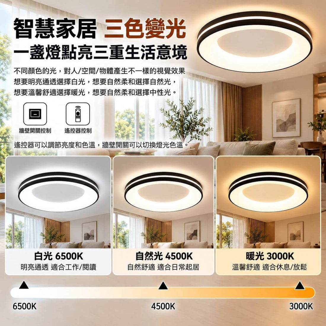 凌空圓環吸頂燈｜ZHQ 戀家樂 日本PSE認證 LED 極簡現代 110V/220V 三色/無極調光 A款/B款 30-60cm 臥室吸頂燈