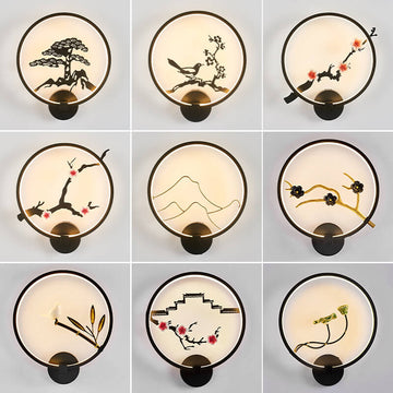 圓滿光影畫｜新中式壁燈 LED 鋁材｜客松/喜鵲/梅花等多款國畫圖騰｜含代客安裝 mm-37536