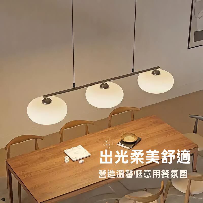 奶油風三頭線性吊燈 法式中古柿子玻璃燈 鐵藝燈架 餐廳中島客廳