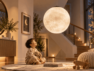 月球吊燈｜玻璃+樹脂 E27 LED 110-220V 單頭 可調高1.2m 15-30㎡ 40-80cm 北歐風 代客安裝