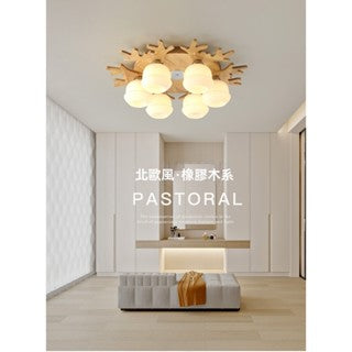 鹿角麥鹿原木吸頂燈｜實木玻璃 E27｜1/3/5/7頭可選｜客廳餐廳臥室｜高雄燈飾